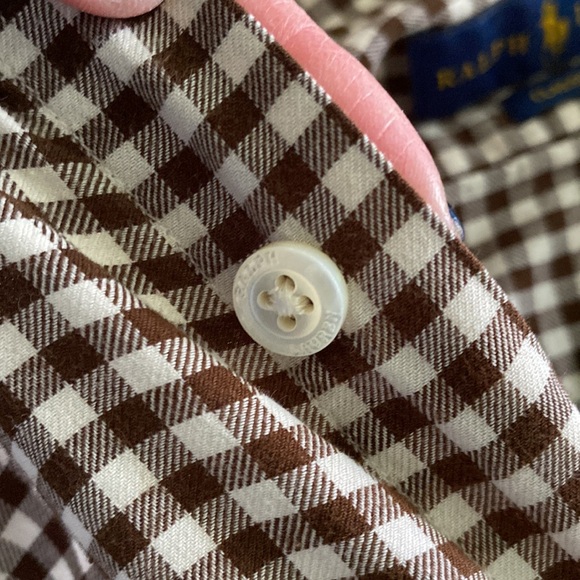 Ralph Lauren Classic Fit long sleeve button down shirt 100% cotton brown gingham - Picture 5 of 14